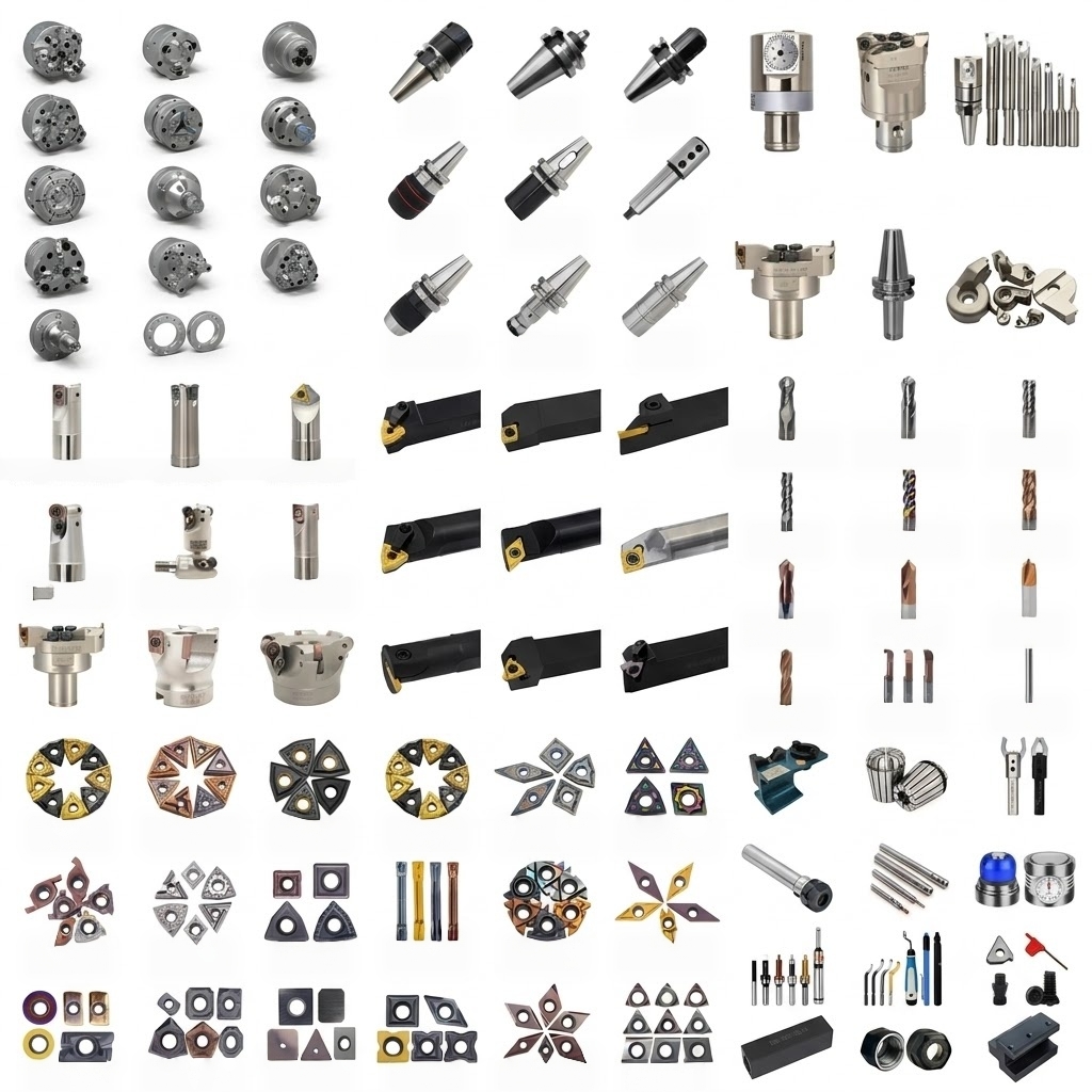 CNC workholding, toolholders, cutting tools, inserts and setup accessories